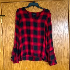 Black and Red blouse with long layered bell sleeves